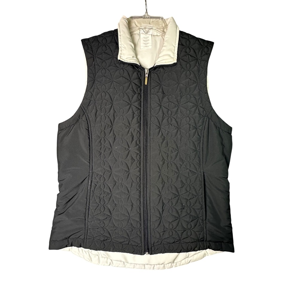 Hanes Active Style Quilted Full Zip Vest Geometric Pattern Small Black Cream